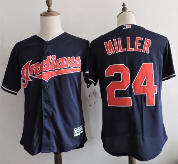 Men Cleveland Indians 24 MILLER Blue MLB Jerseys